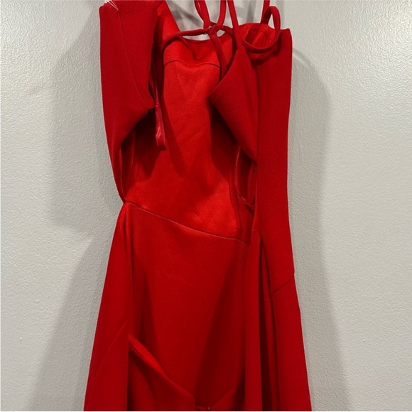 LA FEMME 27126 Asymmetrical Neckline Strappy Jersey Side Cut Out Evening Dress - Picture 6 of 8